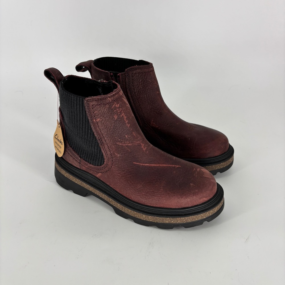 Clarks Hencroft Step Waterproof Chelsea Boot Burgundy Red Women Size 6 Lug Sole